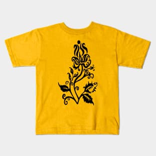 Black Floral Design Kids T-Shirt